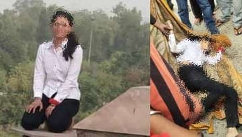 suicide attempt girl jumps from terrace of akshardham metro station cisf police saved
