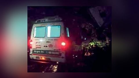 Ambulance road blocked by trees in Sanguem