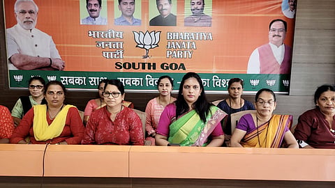 Margao: Dr.Sneha Bhagwat present at the press conference of South Goa Mahila Morcha activists. Ranjita Pai and many others