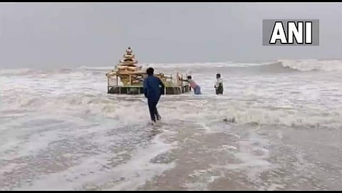 golden chariot washed to seashore due to asani cyclone 