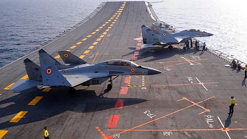 MiG-29's have created history by landing on INS Vikrantwar in the  night.