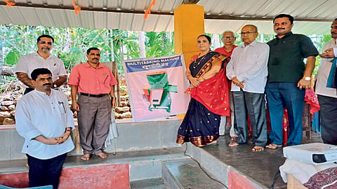 Agriculture Officer Kishore Bhave inaugurating the multi-purpose agricultural machine