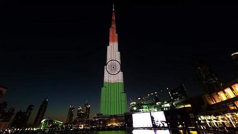 Indian Flag Displayed At Burj Khalifa on Independence Day.