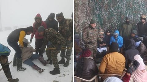 Troops of the Indian Army's Trishakti Corps rescued 500 tourists stranded in Gangtok in East Sikkim due to snowfall and inclement weather.