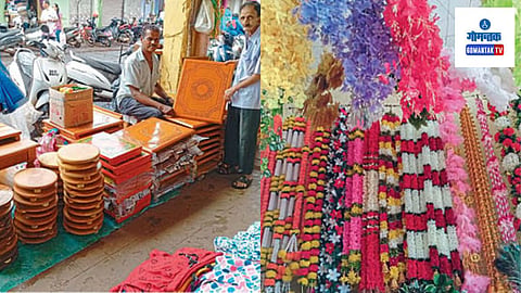 Ganeshotsav 2024: सजावटीसाठी लागणारी सामग्री, आतषबाजी, माळा, हार, माटोळी साहित्य खरेदीसाठी म्हापसा बाजारात गर्दी