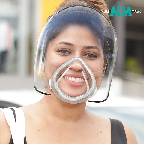 A lady wearing the latest 'Multi-Mask'