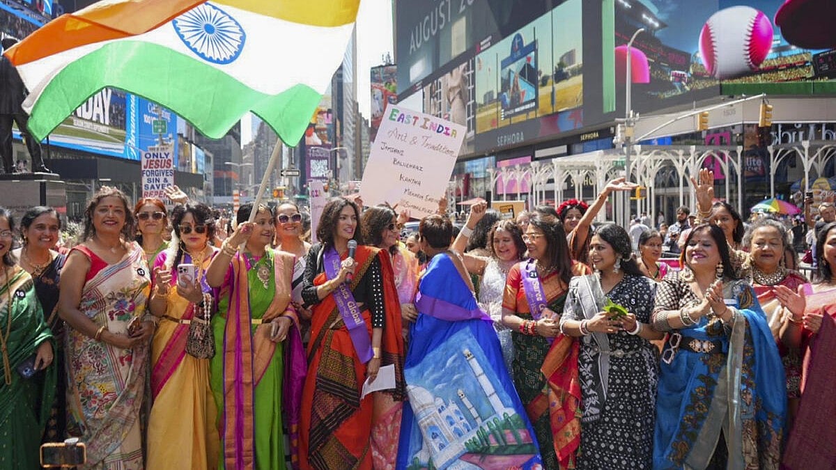Indian sarees displayed at New York's Times Square