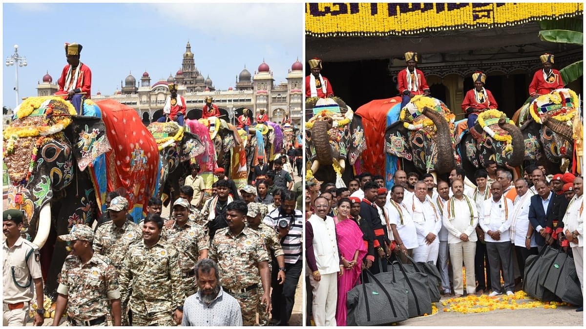 Dasara wave sets in at Mysuru: Elephants accorded customary welcome in palace premises
