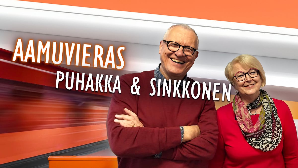 Aamuvieras-podcastissa Ilkka Puhakka ja Mirja Sinkkonen.