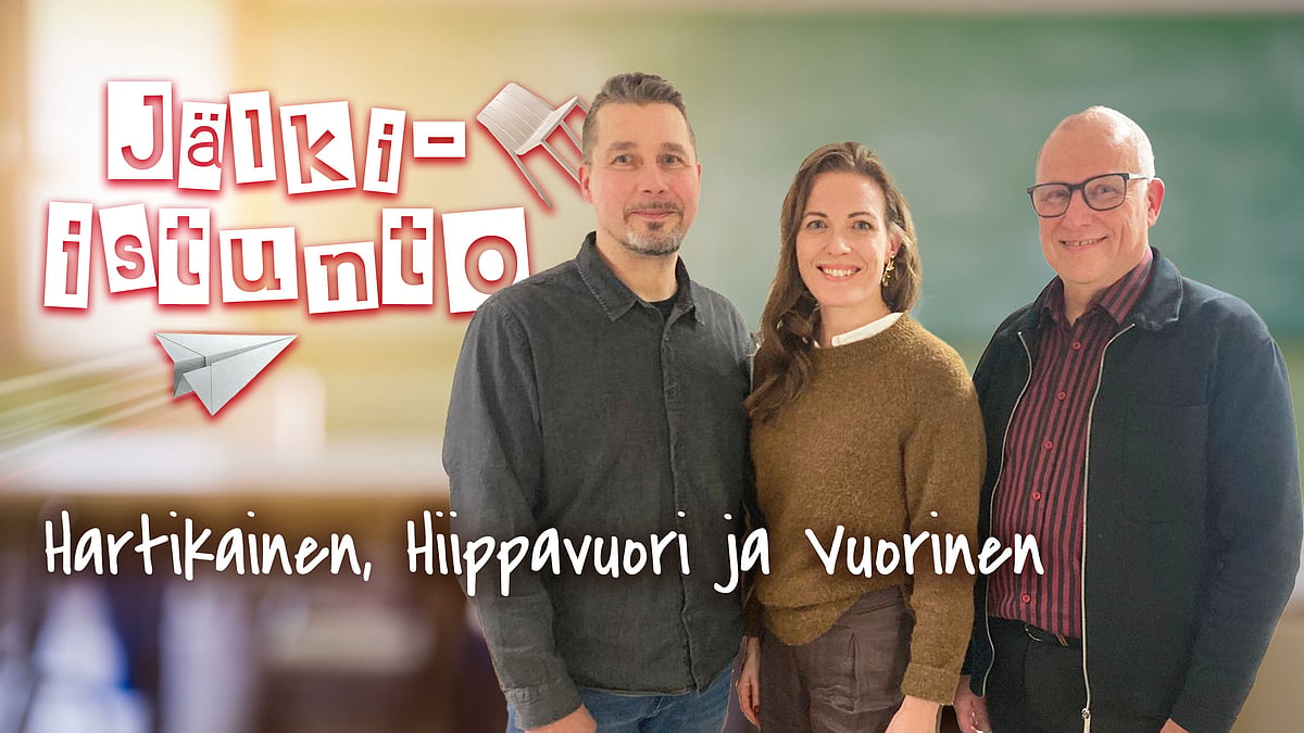 Jälki-istunto-podcastissa Sami Hartikainen, Katriina Hiippavuori ja Hannu Vuorinen.