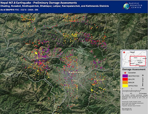US-based Pacific Disaster Center has mapped preliminary assessments of damage in seven districts of Nepal