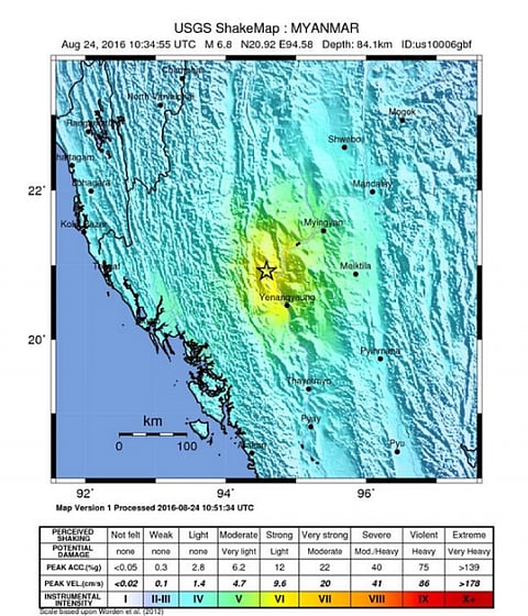 The epicentre of the quake was located 25 km west of the town Chauk in Myanmar (Courtesy: US Geological Survey)