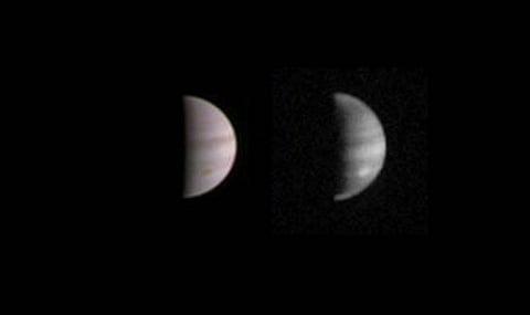 The dual view of Jupiter was taken on August 23 when NASA’s Juno spacecraft was 4.4 million kilometres from the gas giant planet on the inbound leg of its initial 53.5-day capture orbit
Credits: NASA/JPL-Caltech/SwRI/MSSS