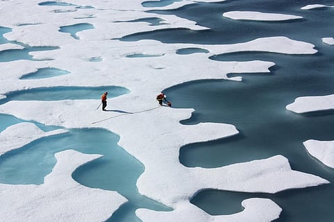 These record low sea ice levels have been associated with exceptionally high temperatures for the Arctic region. Credit: NASA / Flicker 