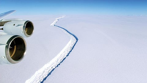 A NASA scientist
with project
IceBridge took
this photograph
of the rift on
Larsen C ice
shelf in
November 2016 (COURTESY: NASA)