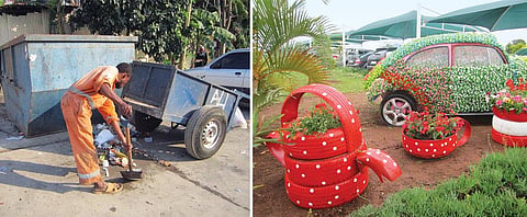 In Zanzibar (extreme left), authorities collect only 40 per cent of garbage. Local urban bodies in Swaziland create displays out of waste to promote a culture of recycling  (Photographs: Swati Sambyal)