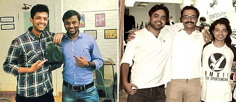 (Left to Right) Prateek Sachan and Kushagra Srivastava of Chakr with their ink sample. Anirudh, Nikhil and Nitesh—co-founders of Graviky Labs
