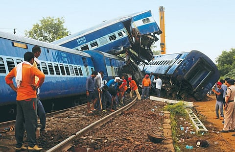 23 people died after 13 coaches of the Haridwar- Kalinga Express  got derailed on August 19, 2017, at Khatauli in Uttar Pradesh (Photo: Reuters)