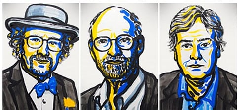 (Left to Right) Jeffrey C. Hall, Michael Rosbash and Michael W. Young. Credit: Nobel Media