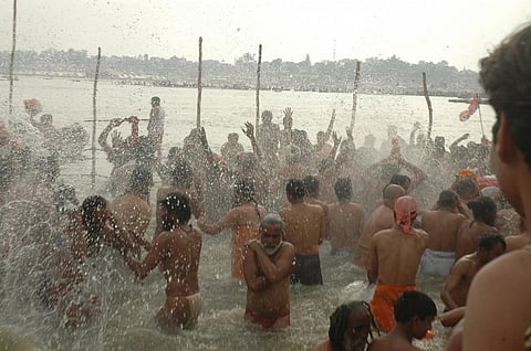 A team of scientists collected water from the Godavari river before the Kumbh Mela and after. Credit: Agnimirh Basu