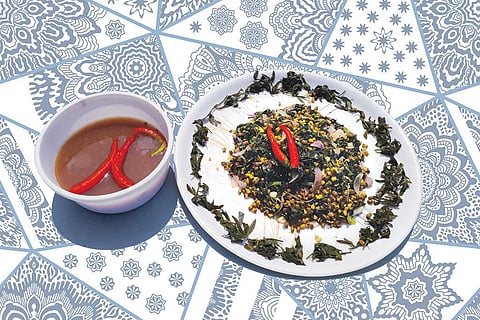 Prepared from anagone soppu, bassaru (left)  and soppina palya are rich in iron, calcium, phosphorus, and vitamins C and B complex (Photographs: Harisha R P)