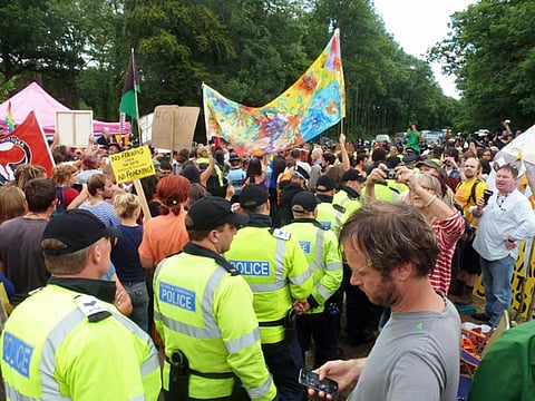 An anti-fracking protest in Balcombe, West Sussex, England            Credit: Wikimedia Commons