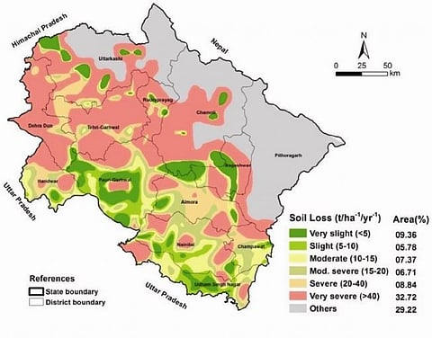 उत्तराखंड का भूमि क्षरण मानचित्र 