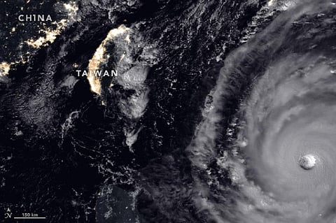 The National Aeronautical and Space Administration’s (NASA) Earth Observatory posted a photo showing the storm moving through the Western Pacific Ocean, east of Taiwan, on September 25. Credit: NASA