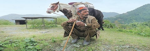 Roshan Lal, a member of the Gaddi nomadic community, says that he has to go higher and face hurdles like increased thefts on the travel routes since rainfall and snowfall have  considerably reduced in Spiti valley. (Credit: Srikant Chaudhary)