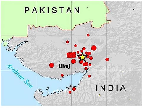 A map showing the places in Kutch which were affected by the earthquake of 2001. Credit: Wikimedia Commons