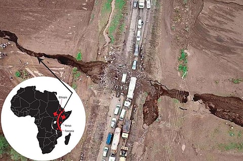 The crack that appeared in Narok County, Kenya, in 2018 is 57 km long