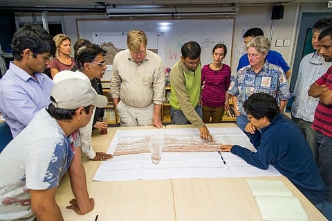 Dhananjai Pandey of the Goa-based National Centre for Polar and Ocean Research in discussion with other members of the expedition