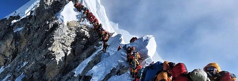 Mountaineers at the top of Mt. Everest 