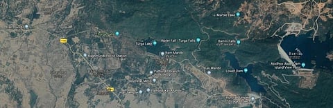 Turga lake is 10 kilometres away from the Purulia Pumped Storage Project. Image: Google Maps
