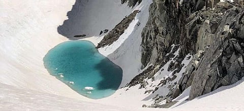 A view of the meltwater lake at an altitude of 3,400 metres high in French Alps 
Photo: Bryan Mestre/Instagram