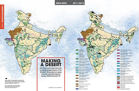 Source: Desertification and Land Degradation
Atlas of India released in June 2016 by the
Indian Space Research Organisation