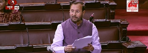 Prakash Javadekar in Parliament. Photo: @DDNewsLive / Twitter
