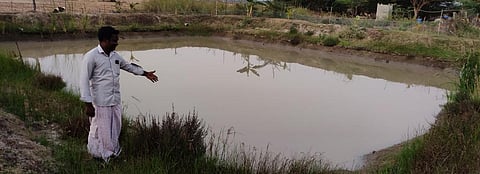 Farmer at his fish pond built under JSA in Thanjavur's Kumbakonam block. Photo: Shagun Kapil
