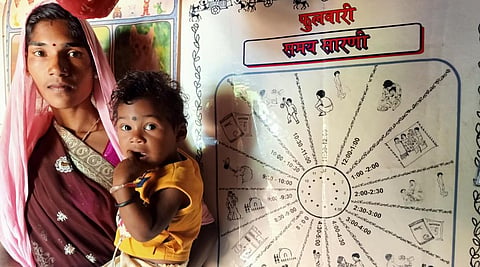 A mother and a child at a 'phulwari' in Anuppur. Photo: Prashanth Chinnapanavar / CSE