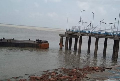 The jetty at Sagar island caved in after cyclone Amphan struck Photo: Biswarup Saha