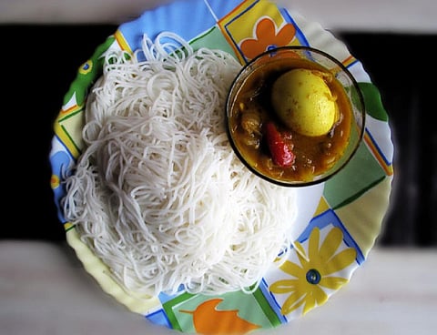 Idiyappam or String Hoppers, a type of rice noodles made in Southern India and Sri Lanka. Photo: Wikimedia Commons