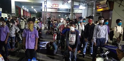 Rescued children standing outside the railway station in Gaya. Photo: C K Manoj
