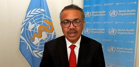 Tedros Adhanom Ghebreyesus, director-general of the WHO speaks at the start of the World Health Assembly. Photo: @GermanyUNGeneva / Twitter