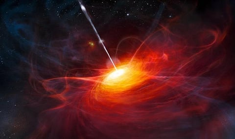 An artist's rendition of the most distant quasar which is not as 'radio-loud' as the new discovery 