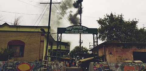 Smoke billows from the Baansghat Electric Crematorium in Patna, Bihar. Photo: Umesh Kumar Ray