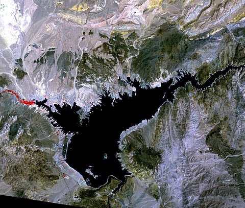 A satellite image of Lake Mead taken by the National Aeronautics and Space Administration in June this year. A group of experts believes that the Colorado Basin is no-longer drought-affected. Rather, it has become arid