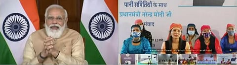 A screen grab of Prime Minister Narendra Modi interacting with 'Paani Samiti' members on Gandhi Jayanti