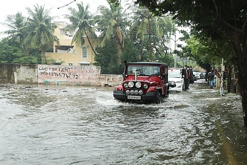 Tamil Nadu Chief Minister MK Stalin's convoy wades through the flooded streets of Chennai. Photo @mkstalin / Twitter