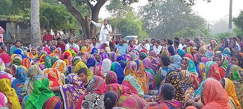 Prafulla Samantra addresses the public meeting at Patana village in Jagatsinghpur district, Odisha, against a proposed steel plant to be built by JSW Ltd. Photo: Ashis Senapati