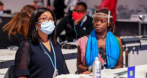 Delegates attend the Exploring Loss and Damage event at Cop 26 on the 8th November 2021 at the SEC, Glasgow. Photograph: Justin Goff/ UK Government